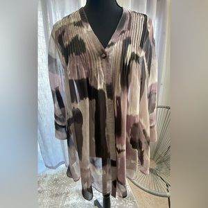 Gibson, 100% Silk, Lilac and Grey Abstract Print Blouse, Medium